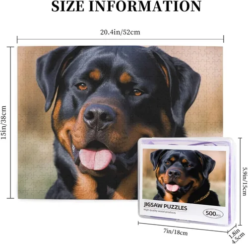 Vista 3 de Rottweiler - Rompecabezas de 500 piezas para perros, rompecabezas personalizados para adultos, rompecabezas de madera, regalo para el hogar, arte