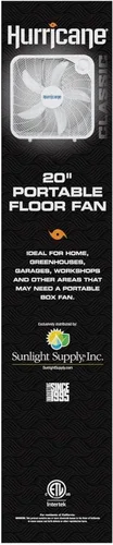 Vista 8 de Ventilador de pie clásico Hurricane con 3 velocidades silenciosas, negro, 20" - Unidad de enfriamiento de aire eléctrico portátil con cable