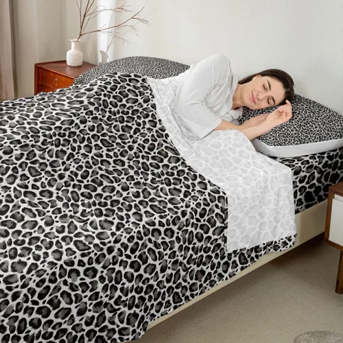Vista 3 de Sábana bajera ajustable de 3 piezas con estampado de leopardo, tamaño individual, juego de ropa de cama de piel de guepardo para niños, bolsillo
