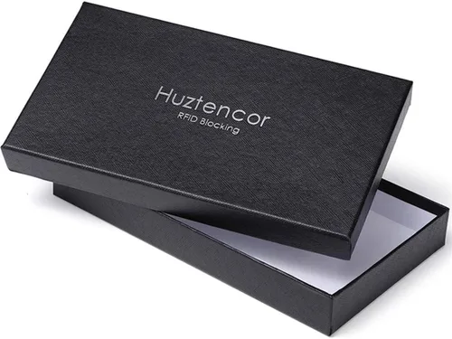 Vista 6 de Huztencor Billeteras largas para hombre de cuero RFID bloqueo billetera plegable con cremallera