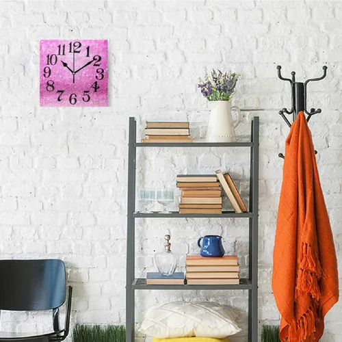 Vista 4 de Naanle Reloj de pared acrílico con estampado de purpurina rosa brillante, diseño de princesa para niña, redondo, cuadrado, diamante, pintura al