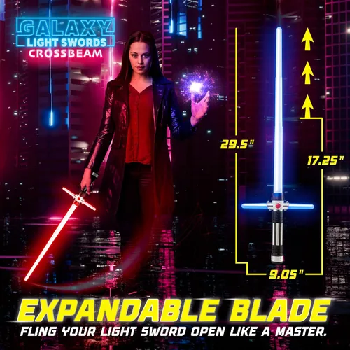 Vista 6 de USA Toyz Crossbeam Galaxy - Espada iluminada para niños o adultos, juego de espadas de doble luz 2 en 1 con sonido FX, 6 LED que cambian