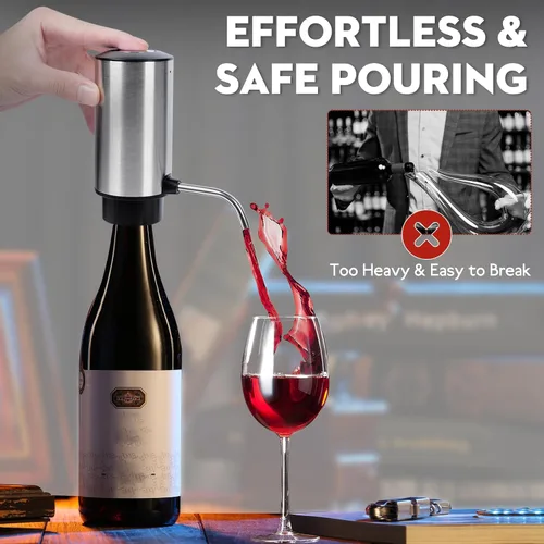 Vista 5 de Aireador eléctrico de vino vertedor dispensador automático de vino bomba con tubo retráctil para oxidación instantánea de un solo toque, decantador