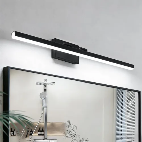 Vista 17 de IZORRO Moderna lámpara de tocador de baño de 16 pulgadas, giratoria, 12 W, regulable, lámpara LED sobre el espejo, barra de luz negra para tocador