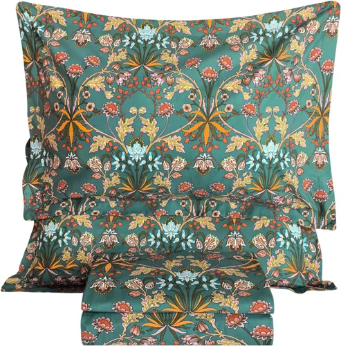 Vista 12 de QSH Sábanas 100% Algodón para Cama Tamaño King, Patrón de Plantas Florales Blancas Botánicas de Lujo de Algodón con Estampado Floral Ropa de Cama