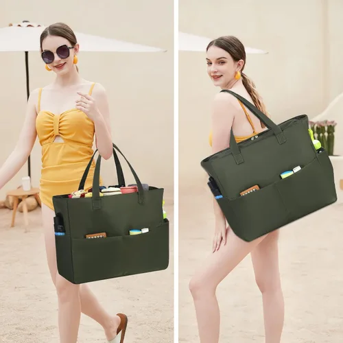 Vista 5 de Bolsa de playa y piscina para mujer, grande, bolsa de gimnasio con compartimento húmedo para viajes, impermeable