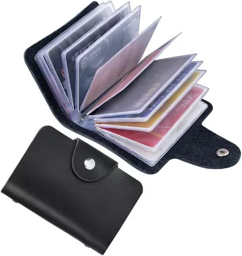 Vista 2 de Mini soporte para tarjetas de crédito para mujer, paquete de 2 soportes para tarjetas de crédito (negro y naranja)