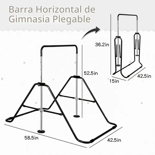 Vista 3 de Barras de gimnasia expandibles, barras horizontales de gimnasia de altura ajustable Negro