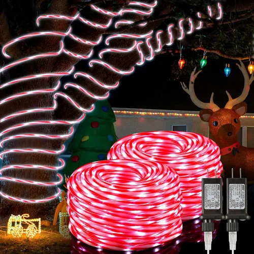 Vista 12 de Hiboom Cuerda de luces de bastón de caramelo de Navidad de 32.8 pies, 8 modos de iluminación al aire libre, impermeable, cuerda de luces de Navidad