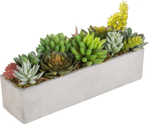 Vista 10 de MyGift Arreglo de suculentas artificiales surtidas en caja rectangular de madera negra, decoración de plantas falsas