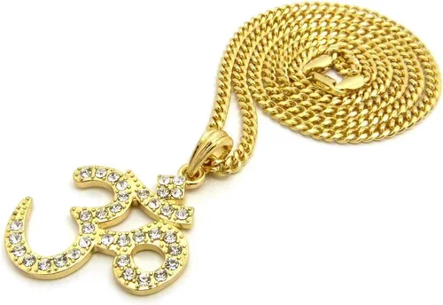 Vista 4 de Brillante joyeros Estados Unidos para hombre nueva india Yoga Om Iced Out colgante de 24" cuerda, cadena, caja cubano Hip Hop collar inspirado