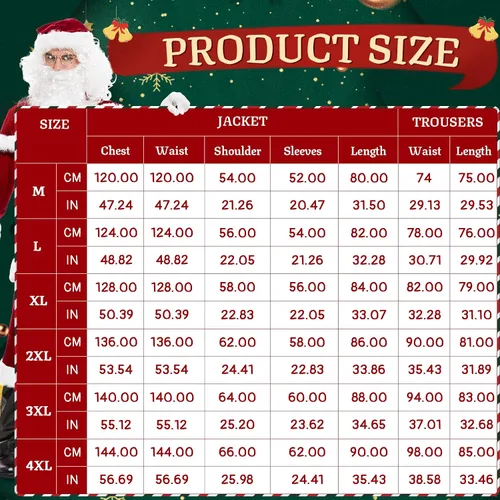 Vista 4 de Neragron Santa Claus Costume for Men, 15pcs Deluxe Christmas Adult Santa Costume Set Santa Claus Suit Adult Men Santa Outfit