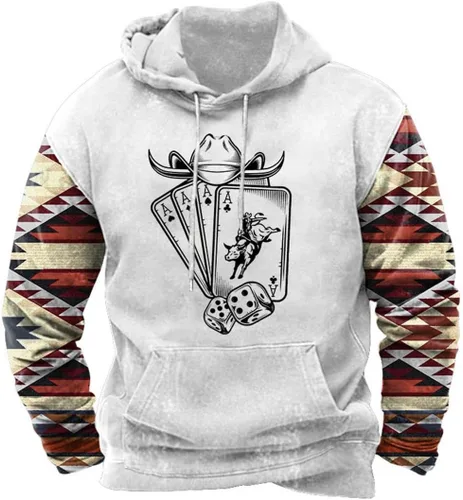 Vista 13 de HOTYD Western Cowboy Hooded Sweatshirt Vintage Aztec Pullover Men Casual Long Sleeve Drawstring Hoodies with Pocket