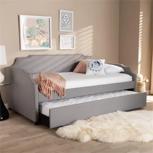 Vista 9 de BOWERY HILL Sofá cama doble tapizado moderno y contemporáneo con cama nido en gris