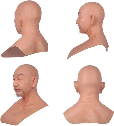 Vista 3 de YRZGSAWJ Máscara de anciano de silicona, máscara de broma de piel de cara real llamada William para Halloween Cosplay Beige