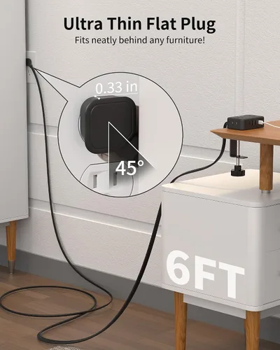 Vista 5 de Regleta de alimentación de abrazadera de escritorio con 4 salidas y 4 USB, cable de extensión de 6 pies para el hogar Desktop Mount Charging