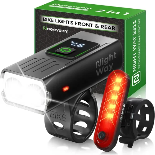 Vista 10 de Bike Lights Front and Back for Night Riding, USB-C Rechargeable Bicycle Headlight and Taillight Set, Waterproof, 12+6 Modes, Powerful Front and Rear