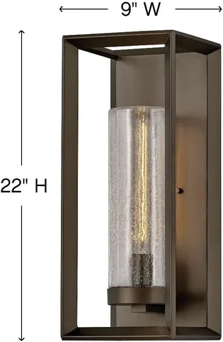 Vista 2 de Farol de pared grande para exteriores de 1 luz en estilo artesano industrial, 9 pulgadas de ancho por 22 pulgadas, acabado de grafito de alto