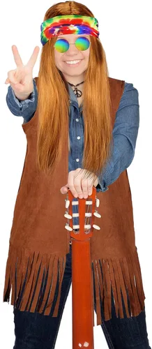 Vista 5 de SATINIOR Chaleco de disfraz hippie para hombre chaleco con flecos accesorio de disfraz