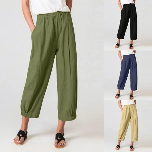 Vista 7 de Womens Capri Yoga Pants Wide Leg Loose Comfy Lounge Cropped Capris with Pockets