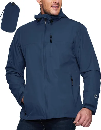 Vista 10 de Outdoor Ventures Chaqueta impermeable plegable con capucha para hombre, ligera, resistente al viento, para ciclismo