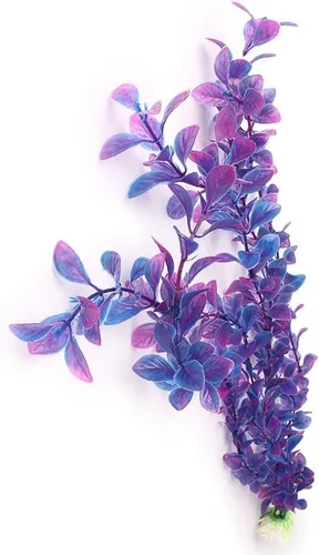 Vista 2 de Decoración de plantas artificiales de acuario de plástico para decoración de peceras, 16 pulgadas, morado