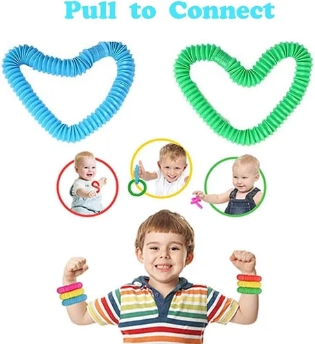 Vista 4 de Tubos de estallido, paquete de 14 juguetes para ansiedad de tubo para niños y juguetes sensoriales para niños y adultos, tubos antiestrés
