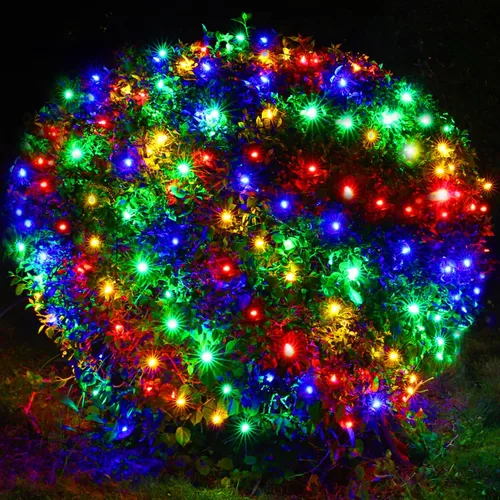 Vista 8 de Meteds Red de luces LED de Navidad para exteriores, 100 luces LED de 5 x 5 pies conectables, 8 modos de malla, 29 V enchufables, impermeables