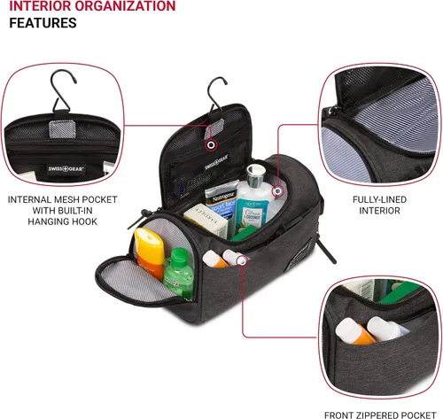 Vista 2 de SWISSGEAR - Neceser colgante para hombre y mujer, kit de viaje para baño, gimnasio y ducha, color gris jaspeado
