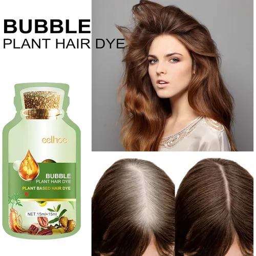 Vista 4 de Tinte de burbujas para el cabello, extracto natural de plantas puras para cabello gris, champú de tinte de burbujas (castaño castaño)