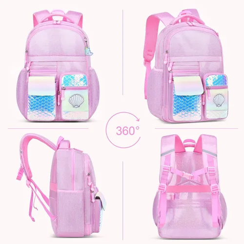Vista 7 de Mochila para niñas, mochilas escolares de 16 pulgadas para niñas, bonita bolsa de libros para niñas, niños, estudiantes, escuela primaria, Rosa