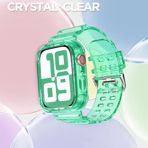 Vista 81 de DABAOZA - Correa transparente compatible con Apple Watch con estuche protector, correa deportiva de TPU con brillo para mujeres y hombres