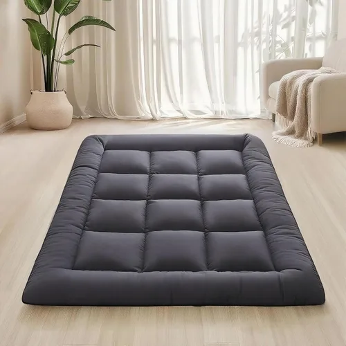 Vista 8 de Colchón japonés plegable y portátil, colchón de futón enrollable de 3 pulgadas, tapete de tatami negro para adultos y niños, espuma viscoelástica