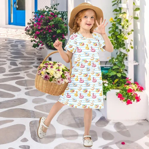 Vista 4 de ALAZA Girls Summer Dress Short Sleeve Casual Girls Dresses for Kids 2-8 Years