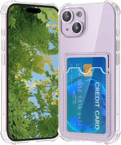 Vista 8 de Funda compatible con iPhone 13 con tarjetero, funda tipo cartera, transparente, delgada, suave, protectora a prueba de golpes, antiarañazos, funda