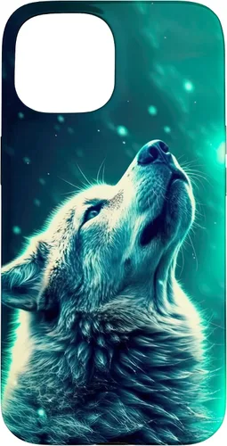 Vista 6 de Howling Wolf in Night Green Northern Lights Wolves Dog Lover Case for iPhone 16