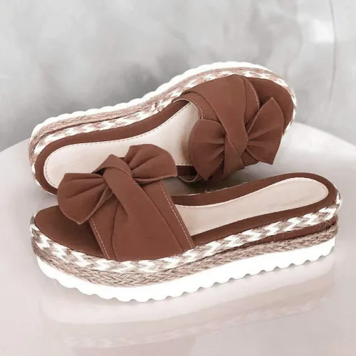 Vista 4 de Women Platform Sandals Slip-On Bow Flat Beach Open Toe Breathable Weave Shoe Sandalias trenzadas para mujer