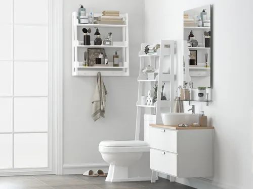 Vista 8 de UTEX Estante de pared para baño, organizador de estante de almacenamiento sobre el inodoro, estante de montaje en pared de 3 niveles con gancho