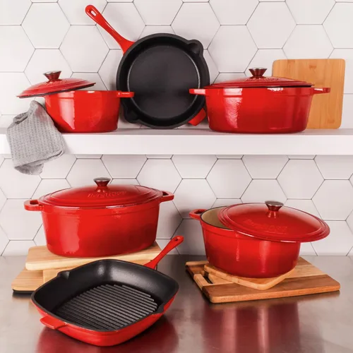 Vista 7 de BergHOFF Olla de hierro fundido Neo con tapa, color rojo, 7 cuartos de galón.