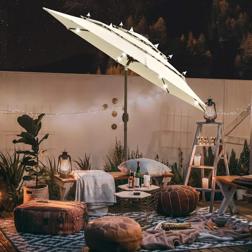 Vista 2 de Yescom Outdoor Solar Powered LED Patio Umbrella with Crank Tilt for Garden Backyard Deck Table Market Poolside Party Event