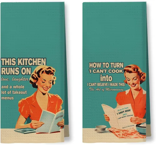 Vista 26 de Toallas de Cocina Divertidas "I'm Fine", Toallas Decorativas de Cocina y Té Estilo Ama de Casa Retro de los 50s, Toallas de Mano de Humor Sarcástico