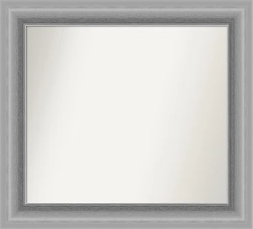 Vista 78 de Amanti Art Espejo de baño plateado para sobre fregadero, 26 x 26 pulgadas, espejo cuadrado de níquel pulido, marco de madera tradicional mediano, se