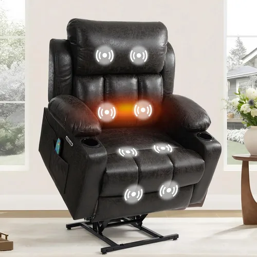 Vista 15 de FLEXISPOT Silla reclinable eléctrica con masaje y calor, silla elevadora de un solo motor, tapicería de tela de felpilla, USB/tipo C, portavasos