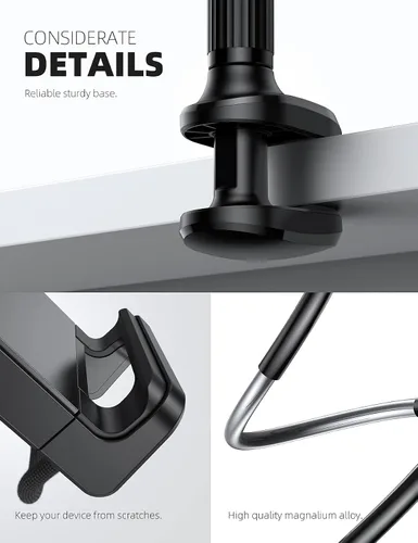 Vista 6 de Lamicall Soporte de soporte de tableta de cuello de cisne para cama, abrazadera flexible de brazo de tableta para cama compatible con Pad Mini 7.9