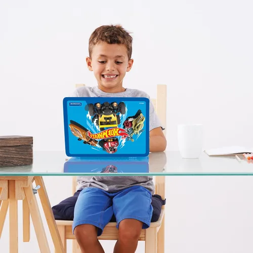 Vista 6 de Lexibook Hot Wheels, portátil educativo y bilingüe en inglés/español, juguete para niños con 124 actividades para aprender, jugar juegos y música