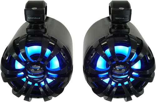 Vista 9 de Rockville RGHR45 - Receptor de agujero de calibre marino de 4 zonas, Bluetooth/Radio/Paquete remoto con cable con (2) Rockville WB65KLED 6.5
