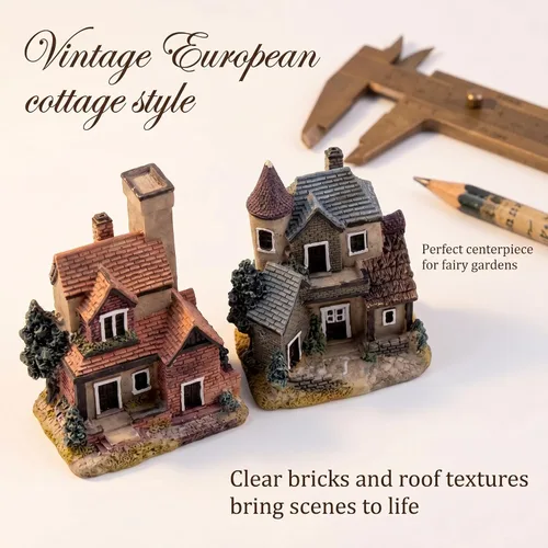 Vista 5 de 4 piezas de casa en miniatura de hadas, jardinería, micro paisaje, pueblo, piedra, bonsái, terrario, manualidades, adornos, accesorios, decoración