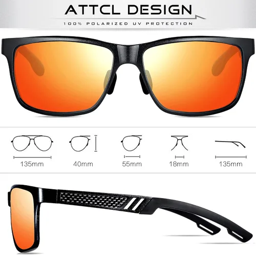 Vista 3 de ATTCL Lentes de sol retro con marco de metal, lentes polarizados para conducir, viajar, con marco de metal Al-Mg ultra ligero para hombre