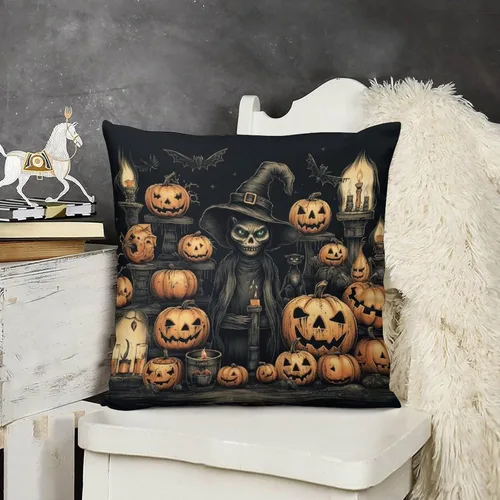 Vista 9 de Fundas de almohada de hojas de arce punteadas naranjas y amarillas, fundas de almohada de cosecha de temporada naranja cuadrado para sofá, sala