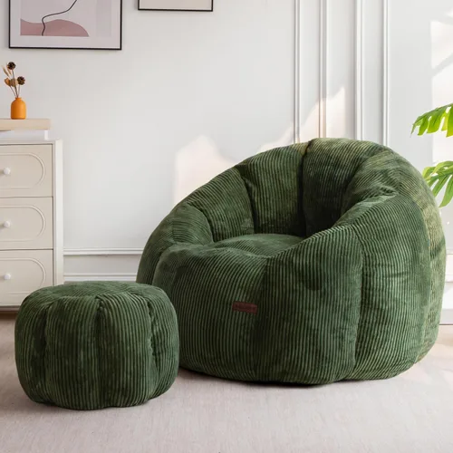 Vista 16 de MAXYOYO - Puf con otomana, silla gigante de calabaza para adultos Beige